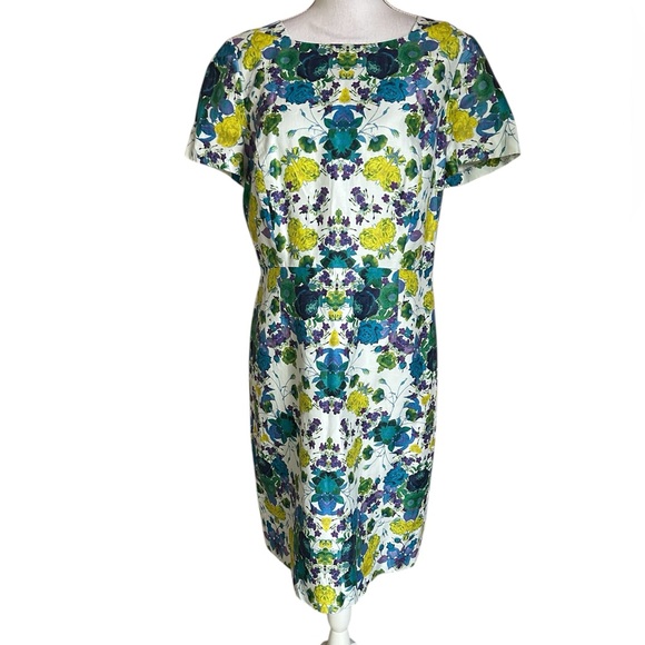 Talbots Mirrored Linen Sheath Floral Print Dress - Picture 2 of 8